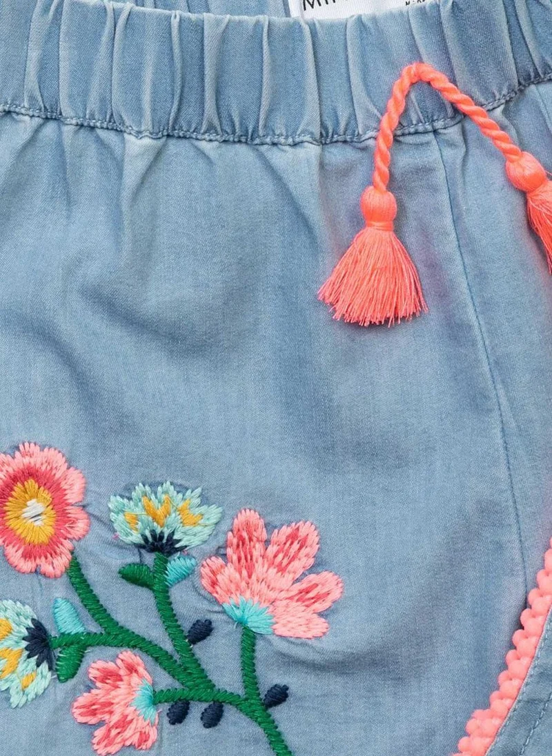 MINOTI Girls Soft Shorts with Embroidery and Tassel Tie