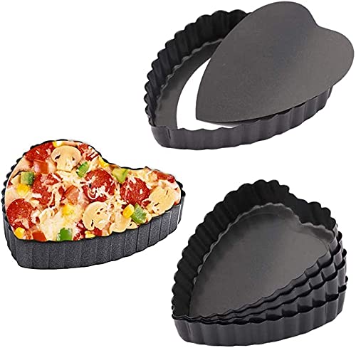 Breewell Quiche Pan with Removable Bottom NonStick Fluted Sides 4 Inch Mini Pie Tin Tart Pan Carbon Steel HeartShape Black Set of 6 - Image 1