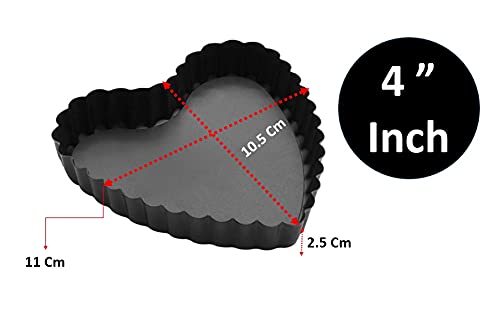 Breewell Quiche Pan with Removable Bottom NonStick Fluted Sides 4 Inch Mini Pie Tin Tart Pan Carbon Steel HeartShape Black Set of 6 - Image 2