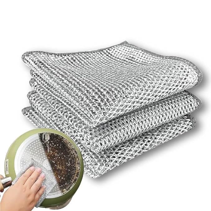 SINGH INDUSTRIES SINGH INDUSTRIES Wire Dishwashing Rags for Wet and Dry Stainless Steel Scrubber NonScratch Multipurpose Wire Dishcloth for Washing Dishes Sinks Counters Easy Rinsing Machine Washable Pack of 3