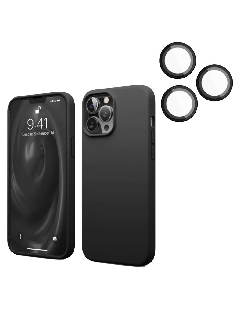 DIGI CORE iPhone 15 Pro Max Silicone Case 6.7 Inch With 3 Pieces iPhone 15 Pro Max Camera Lens Protector For iPhone 15 Pro Max Case Black