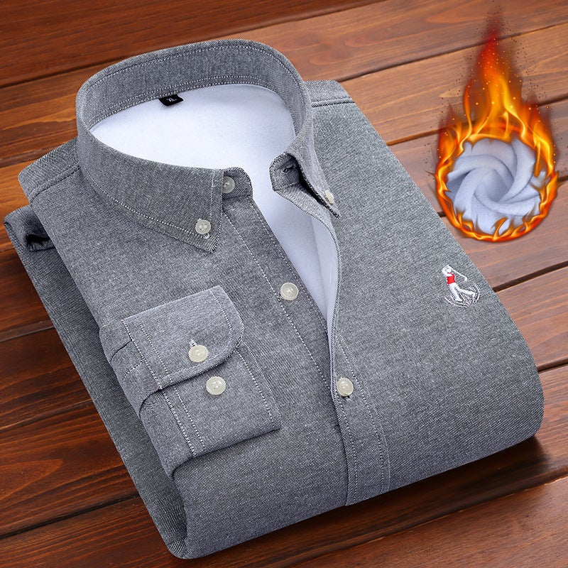 Boys winter thermal shirt fleece-lined thickened long-sleeved youth 60 cotton Oxford embroidered villain thermal underwear cardigan 897 gray Oxford thermal shirt men's fleece-lined thickened cardigan shirt 