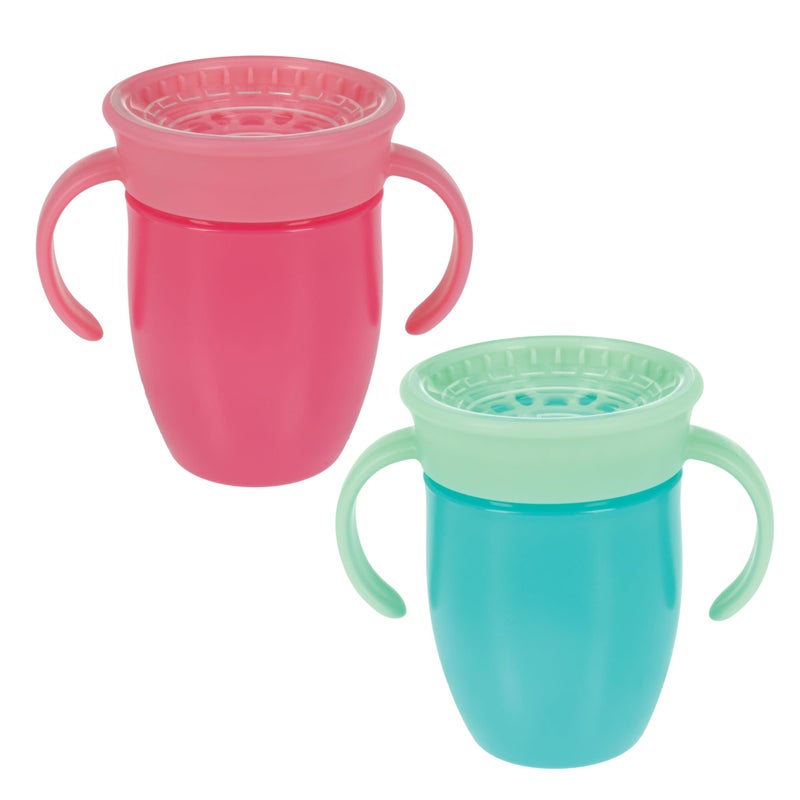 Nuby Wonder Cup - Spill-Proof Toddler Sippy Cups - (2 Pack) 5 oz - Sip from All Sides - Leak Resistant - Easy Grip Two-Handle Design - Pink/Aqua - Image 1