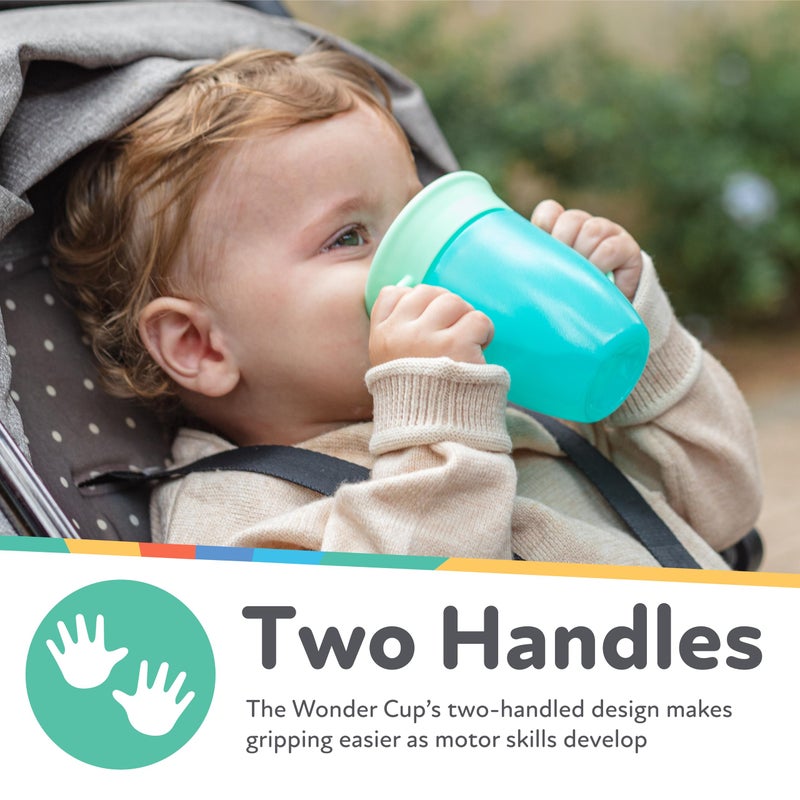 Nuby Wonder Cup - Spill-Proof Toddler Sippy Cups - (2 Pack) 5 oz - Sip from All Sides - Leak Resistant - Easy Grip Two-Handle Design - Pink/Aqua - Image 3