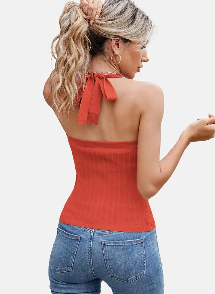 YUNIQEE Orange Round Neck Printed Top