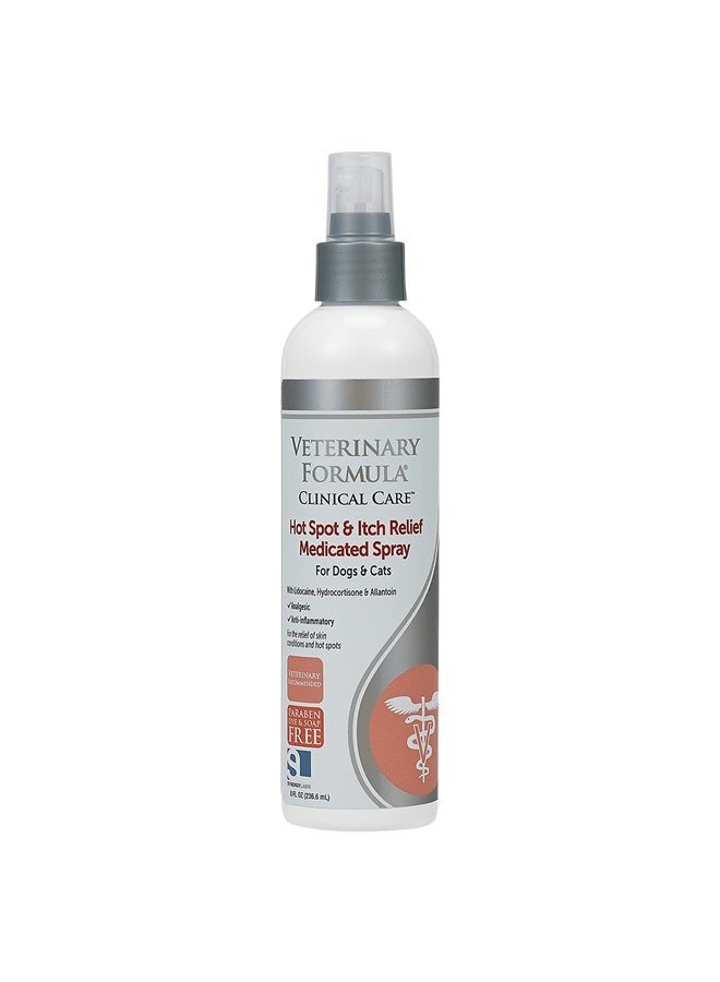 Veterinary Formula Clinical Care Hot Spot & Itch Relief Medicated Spray, 8oz – Easy to Use Spray for Dogs & Cats – Helps Alleviate Sensitive Skin, Scratching, and Licking of Coat - Image 1