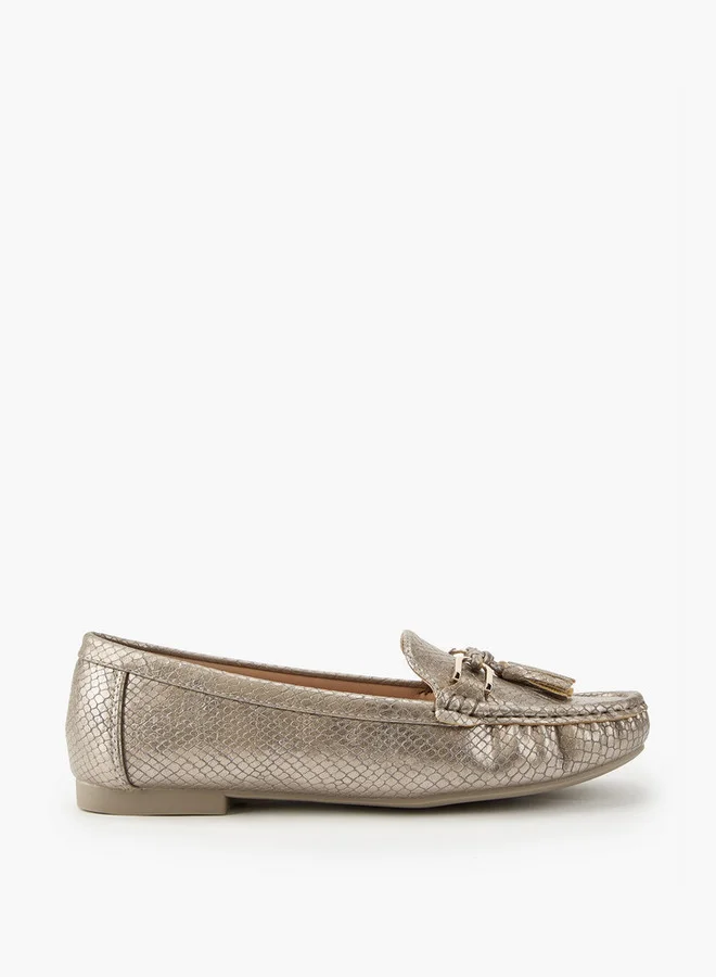 Flora Bella By Shoexpress Textured Slip-On Loafers with Tassel  Accent