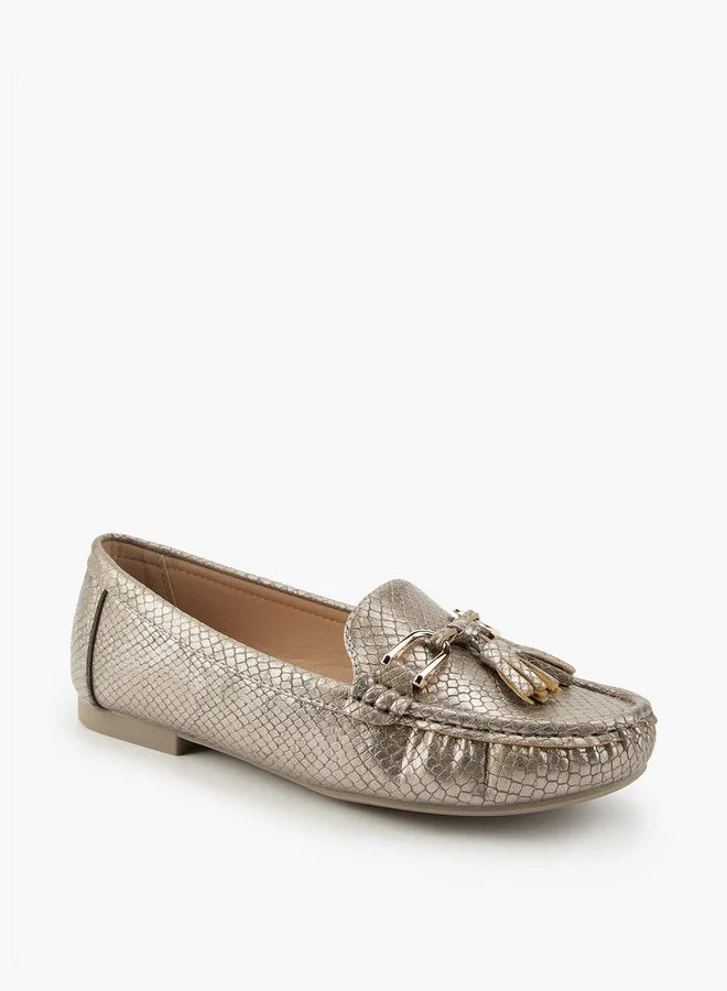 Flora Bella By Shoexpress Textured Slip-On Loafers with Tassel  Accent