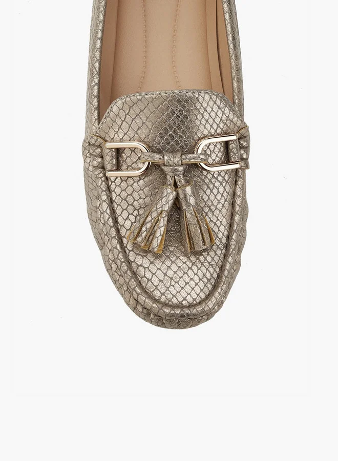 Flora Bella By Shoexpress Textured Slip-On Loafers with Tassel  Accent