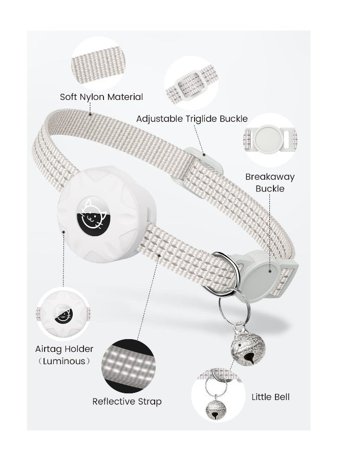 Reflective Breakaway Cat Collar with AirTag Holder and Bell, Lightweight Design for Kittens and Cats, Perfect for Boys and Girls (White) - Image 2