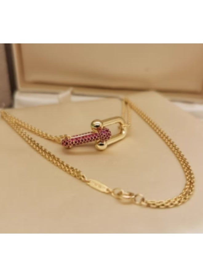 Tiffany & Co. Tiffany Hardwear 18k Gold Large Double Chain Link Ruby Women's Necklace - Image 3