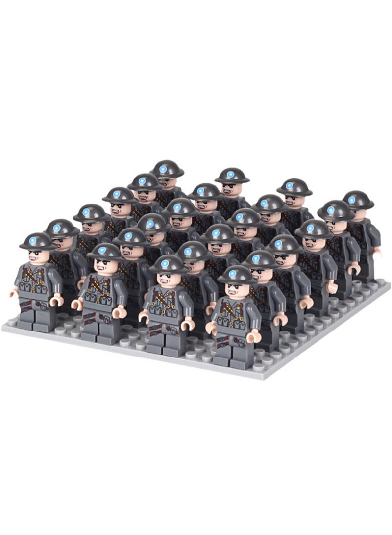 Army Block Toy Set 24 Pieces Small Particle Assembly Toys (Gray National Army Square) - Image 1