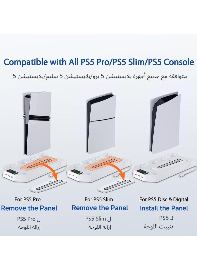 Cooling Station for PS5 /PS5 Slim /PS5 Pro Console ,  with Dual Controller Charging Station, 3 Levels Turbo Fan and Headset Holder, PS5 Vertical Stand