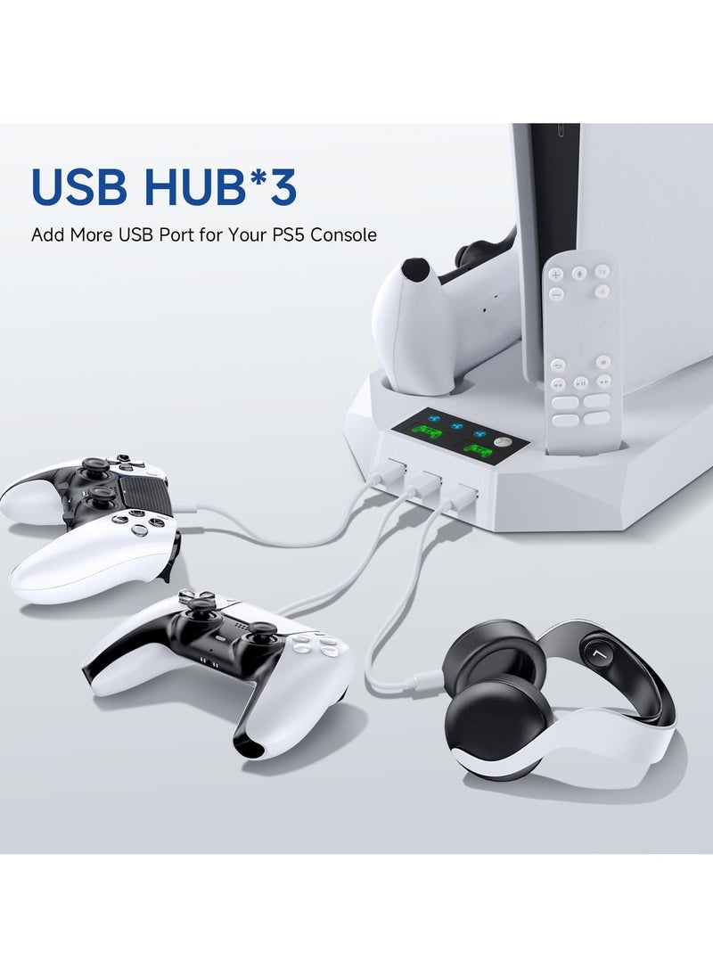 Cooling Station for PS5 /PS5 Slim /PS5 Pro Console ,  with Dual Controller Charging Station, 3 Levels Turbo Fan and Headset Holder, PS5 Vertical Stand