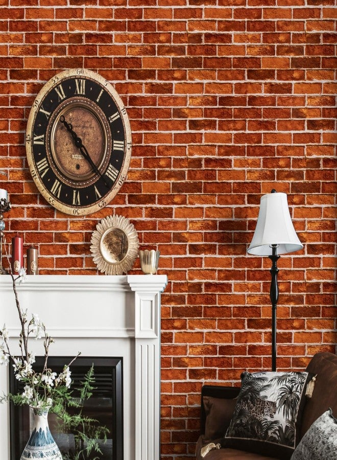 Abyssaly Red Brick Wallpaper Peel and Stick Faux Stone Textured Contact Paper Waterproof Self-Adhesive Modern Vinyl Wrapping for Fireplace Backsplash Christmas Party Home Walls Decor, 17.7" x 118" - Image 3