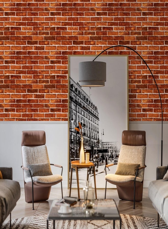 Abyssaly Red Brick Wallpaper Peel and Stick Faux Stone Textured Contact Paper Waterproof Self-Adhesive Modern Vinyl Wrapping for Fireplace Backsplash Christmas Party Home Walls Decor, 17.7" x 118" - Image 2
