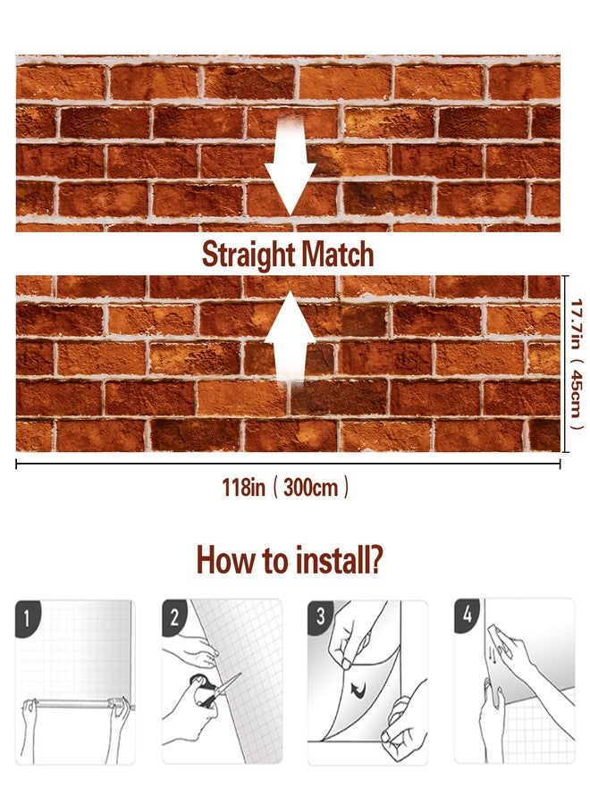 Abyssaly Red Brick Wallpaper Peel and Stick Faux Stone Textured Contact Paper Waterproof Self-Adhesive Modern Vinyl Wrapping for Fireplace Backsplash Christmas Party Home Walls Decor, 17.7" x 118" - Image 4