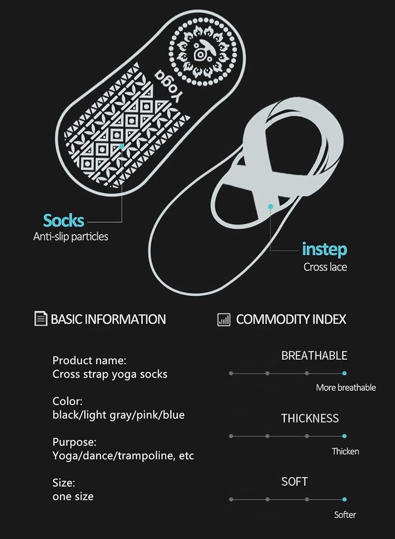rayze 4 Pairs Yoga Socks，Non-Slip Cotton Socks for Pilates Pure Barre Ballet Dance Socks Barefoot Workout Socks（Pink，Black，Grey, Blue） - Image 3