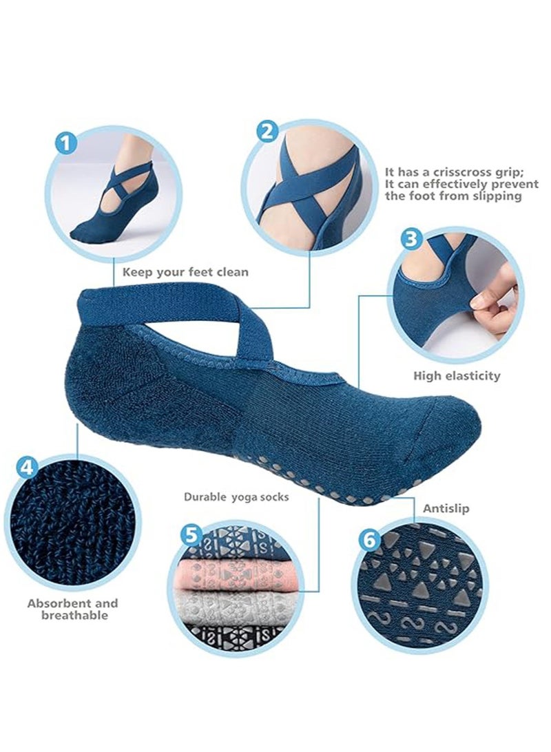rayze 4 Pairs Yoga Socks，Non-Slip Cotton Socks for Pilates Pure Barre Ballet Dance Socks Barefoot Workout Socks（Pink，Black，Grey, Blue） - Image 2