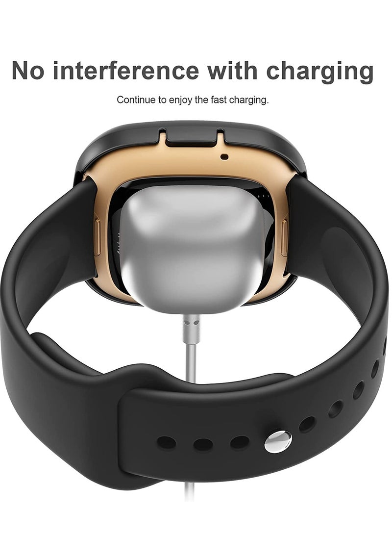 SOLARAE Screen Protector for Fitbit Sense/Versa 3 with HD Tempered Glass Sensitive Touch Protective Case, Hard PC Cover with Full Coverage Bumper for Sense/Versa 3 Smartwatch (Blue/Black/Transparent)[3 Pack] - Image 3