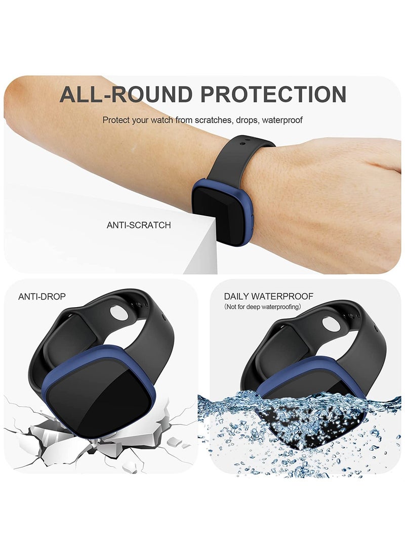 SOLARAE Screen Protector for Fitbit Sense/Versa 3 with HD Tempered Glass Sensitive Touch Protective Case, Hard PC Cover with Full Coverage Bumper for Sense/Versa 3 Smartwatch (Blue/Black/Transparent)[3 Pack] - Image 5