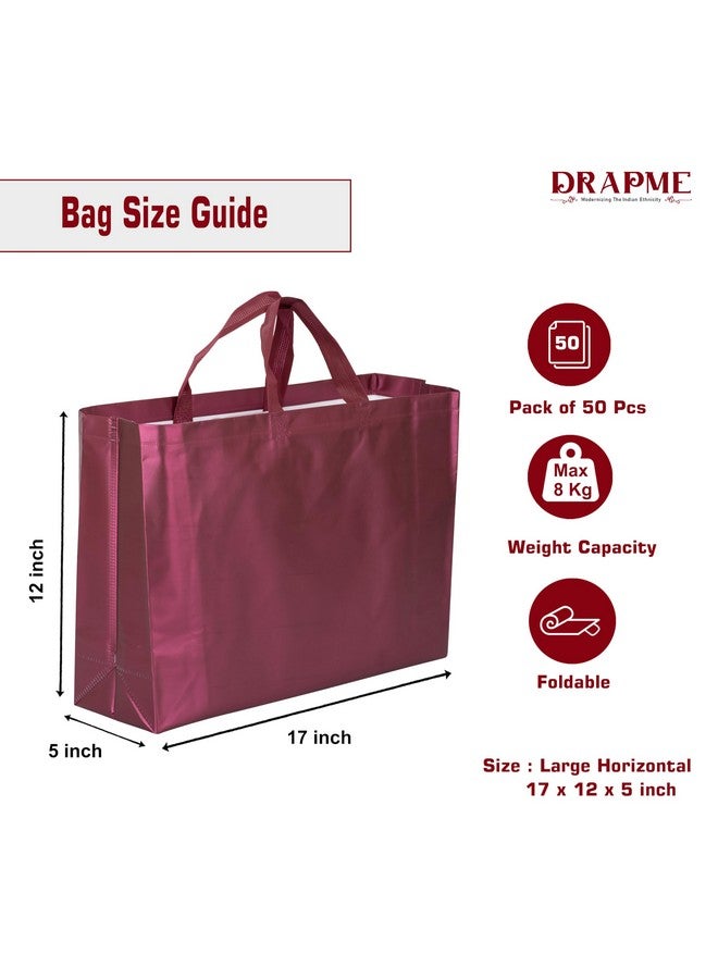 Drapme Large Size Pack of 50 Pcs Matt Metallic Laminated Non-Woven Reusable Eco-Friendly Party Return Gift Bags (Wine) (Large 17x12x5 Inch) - Image 2