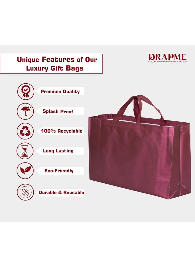 Drapme Large Size Pack of 50 Pcs Matt Metallic Laminated Non-Woven Reusable Eco-Friendly Party Return Gift Bags (Wine) (Large 17x12x5 Inch) - Image 3