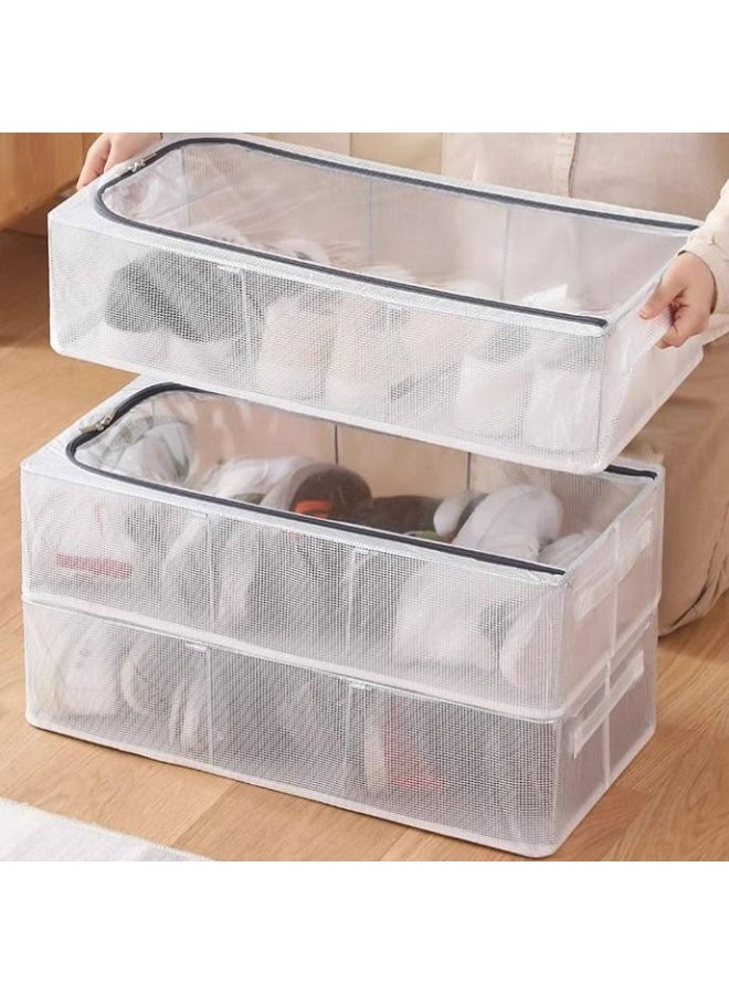 Foldable Shoe Storage Box, Clear Under Bed Organizer, Grey 60x30x15 cm - Image 3
