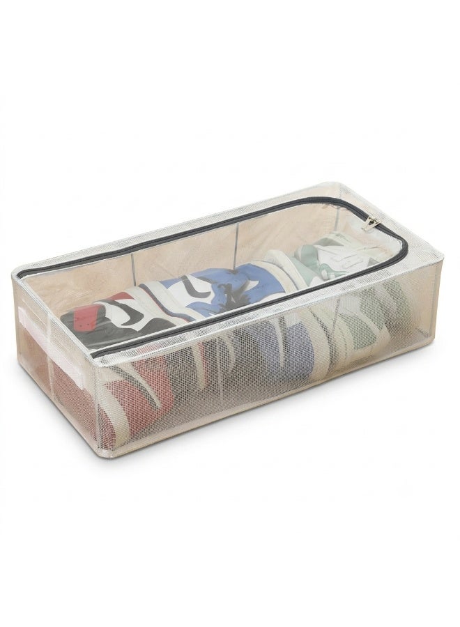 Foldable Shoe Storage Box, Clear Under Bed Organizer, Grey 60x30x15 cm - Image 1