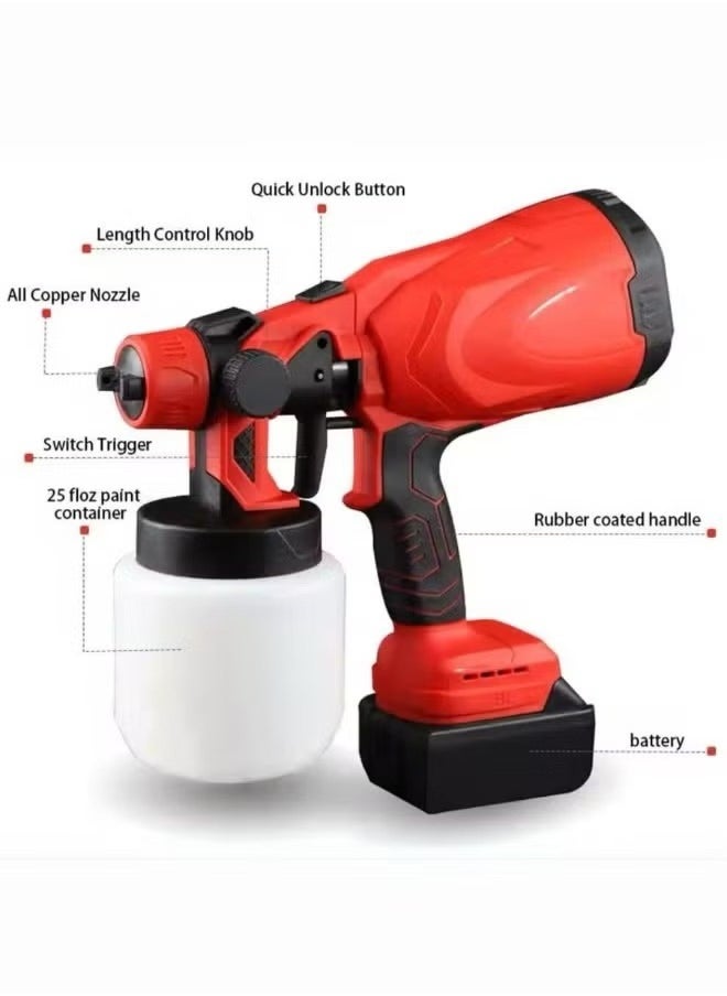 Denx - ELECTRIC SPRAY GUN 21V Handheld Adjustable Size Multifunctional High Pressure Paint Sprayer 800ml Large Capacity | 38000 RPM | SPRAYING DISTANCE 100-200 cm - Image 1