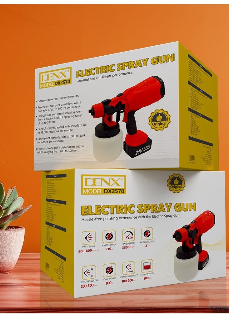 Denx - ELECTRIC SPRAY GUN 21V Handheld Adjustable Size Multifunctional High Pressure Paint Sprayer 800ml Large Capacity | 38000 RPM | SPRAYING DISTANCE 100-200 cm - Image 1