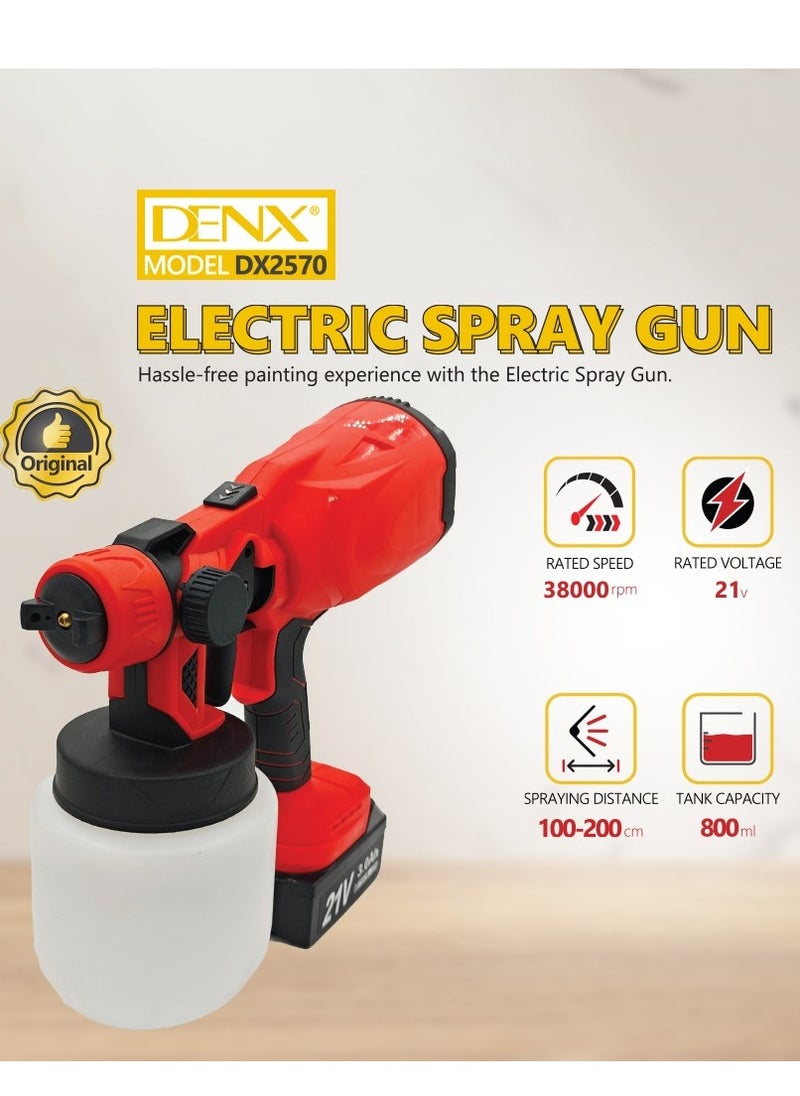 Denx - ELECTRIC SPRAY GUN 21V Handheld Adjustable Size Multifunctional High Pressure Paint Sprayer 800ml Large Capacity | 38000 RPM | SPRAYING DISTANCE 100-200 cm - Image 1