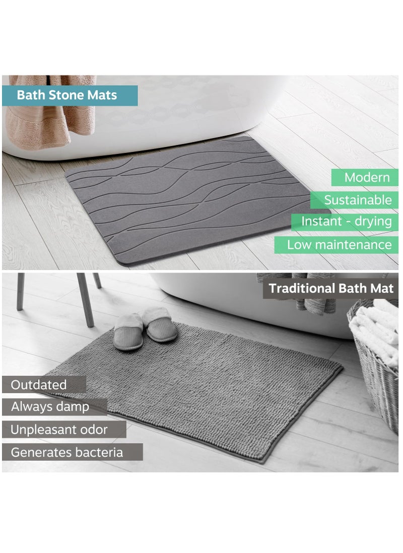 Arabest - Stone  Bath Mat Non-Slip Super Absorbent Diatomaceous Earth Shower Mat Fast-Drying Mat for Kitchen Counter Tub & Bathroom Floor Home Decor 60 x 39cm (Dark Gray) - Image 1