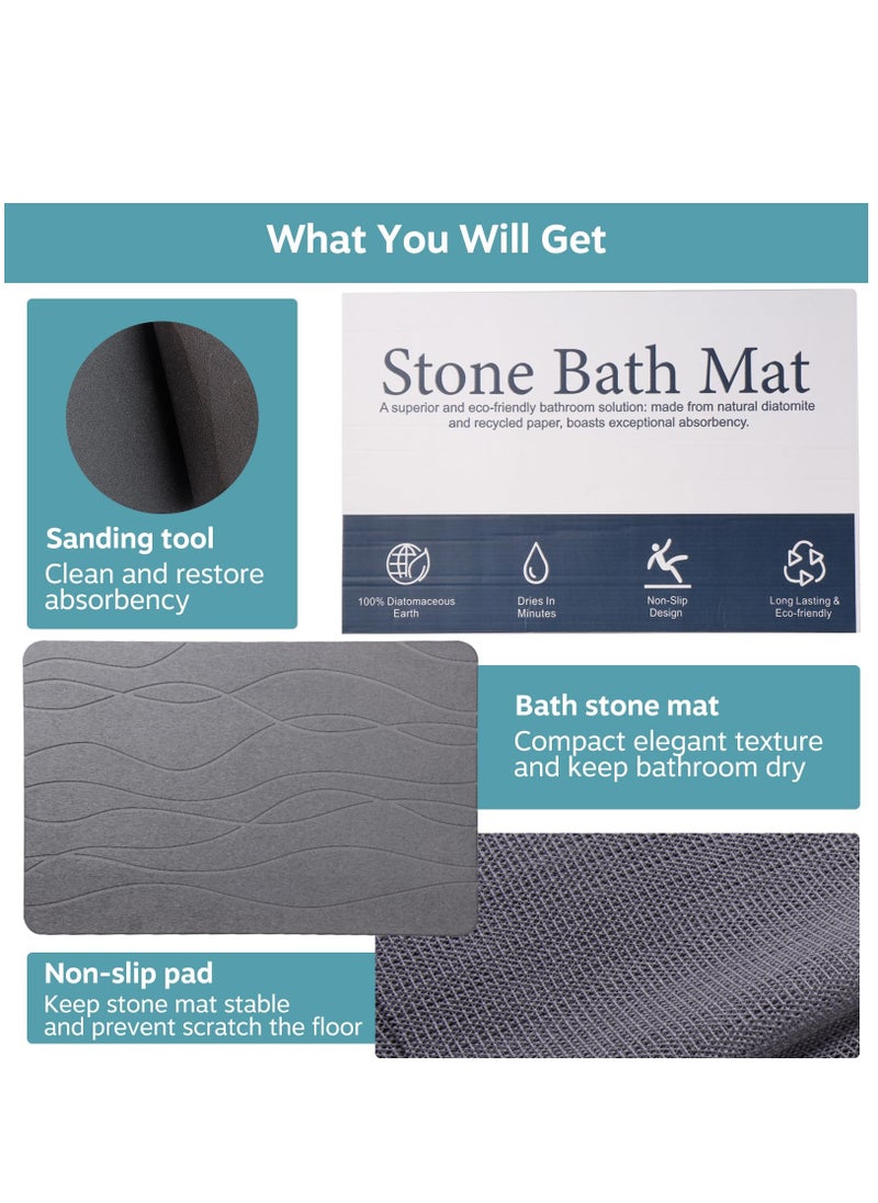 Arabest - Stone  Bath Mat Non-Slip Super Absorbent Diatomaceous Earth Shower Mat Fast-Drying Mat for Kitchen Counter Tub & Bathroom Floor Home Decor 60 x 39cm (Dark Gray) - Image 1