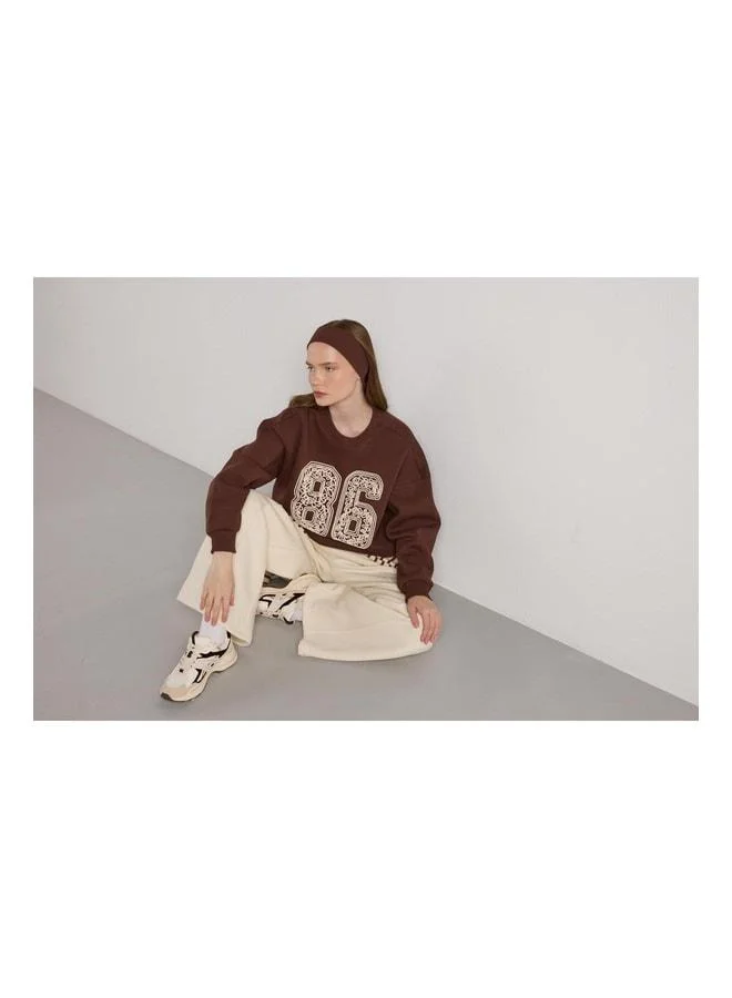 mina aise Women's Coffee Striped Embroidered Cardigan Sweatshirt 30065.