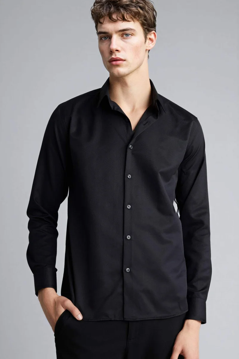 DeFacto Slim Fit Polo Collar Long Sleeve Shirt