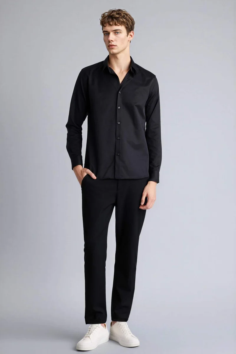 DeFacto Slim Fit Polo Collar Long Sleeve Shirt