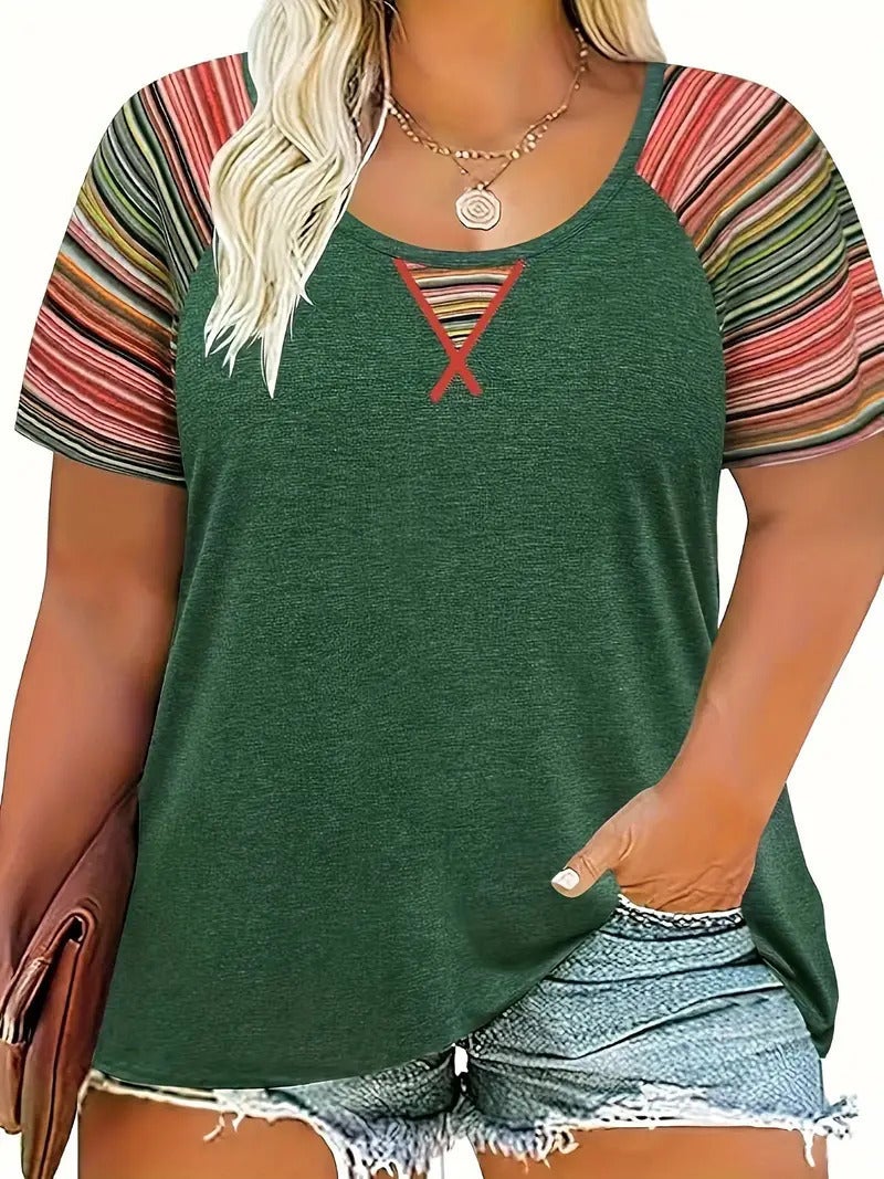American Retro Raglan Short-Sleeved T-Shirt Women'S Summer Loose Top Fashion 3D Printed Large Size Bottoming Shirt - Image 1