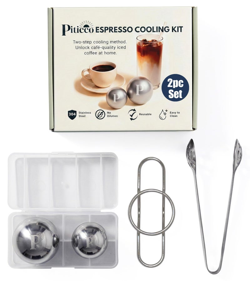 Piticco 2 Pack Espresso Cooling Ball, Large & XL Iced Coffee Ball, Extract Chilling Espresso Ball for Smoother Iced Coffee, Gift for Coffee Lovers - Includes Tongs, Freezer Case & Rod - Image 1