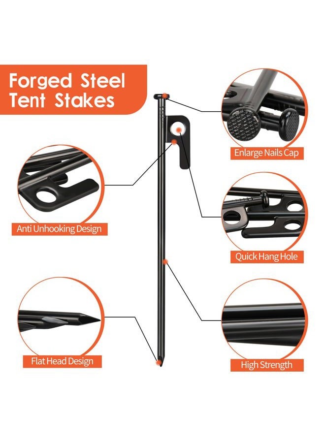 DkOvn 8/16/32 Pack Tent Stakes, 8/12/16in Heavy Duty Tent Stakes with Storage Bag, Forged Steel Tent Pegs for Camping(8 Pack 8in Tent Stakes) - Image 3