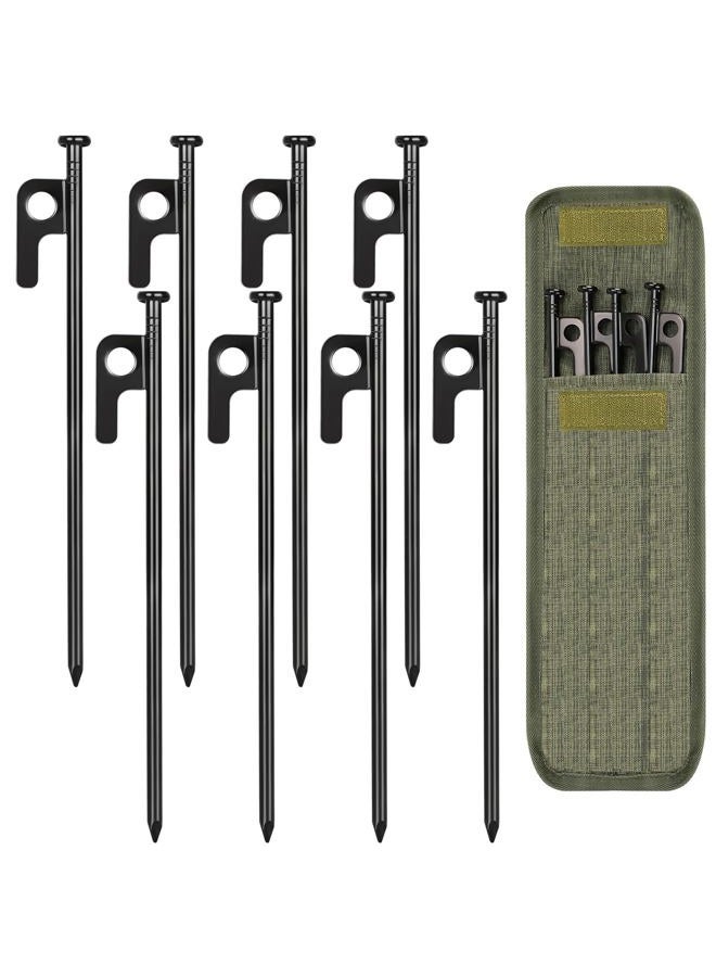 DkOvn 8/16/32 Pack Tent Stakes, 8/12/16in Heavy Duty Tent Stakes with Storage Bag, Forged Steel Tent Pegs for Camping(8 Pack 8in Tent Stakes) - Image 1