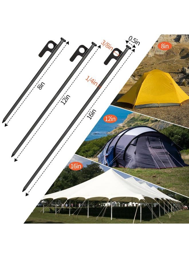 DkOvn 8/16/32 Pack Tent Stakes, 8/12/16in Heavy Duty Tent Stakes with Storage Bag, Forged Steel Tent Pegs for Camping(8 Pack 8in Tent Stakes) - Image 2