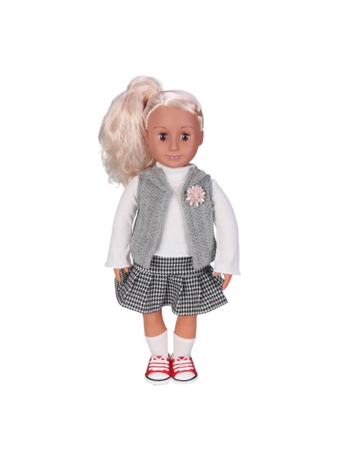 My JQ Grils Fashion Doll 46 cm with Grey Pullover & Line Crossed Skirt - 2078 - Image 1