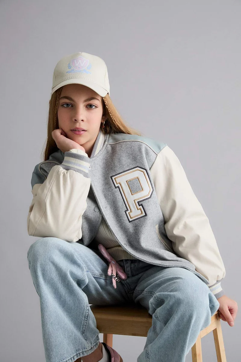 DeFacto Girl College Collar Back Printed Bomber Jacket