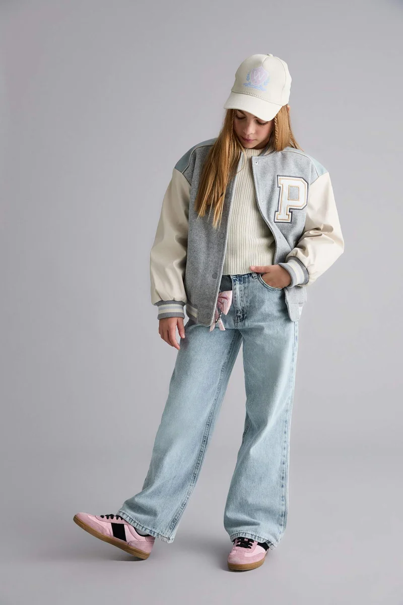 DeFacto Girl College Collar Back Printed Bomber Jacket