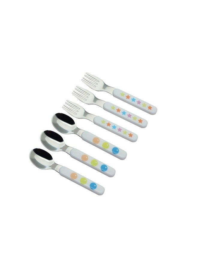 Annova Kids Silverware 6 Pieces Stainless Steel Children's Flatware Set 3 x Forks, 3 x Tablespoon Plastic Handle, Toddler Utensils Without Knives, for Babies, Infants BPA Free (Dots Stars) - Image 2