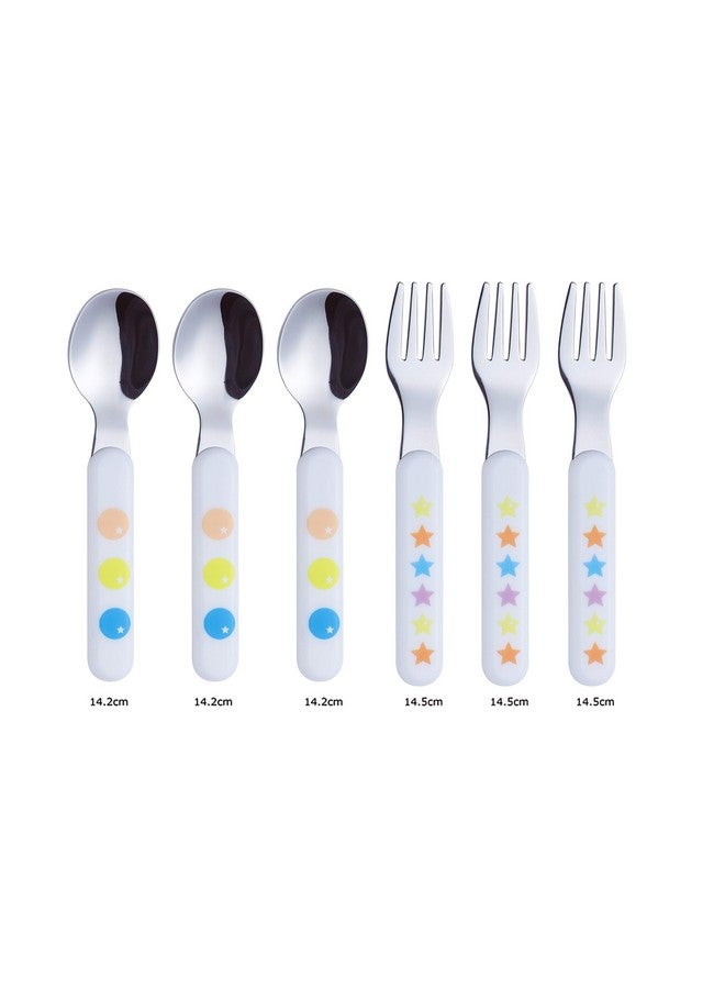 Annova Kids Silverware 6 Pieces Stainless Steel Children's Flatware Set 3 x Forks, 3 x Tablespoon Plastic Handle, Toddler Utensils Without Knives, for Babies, Infants BPA Free (Dots Stars) - Image 5
