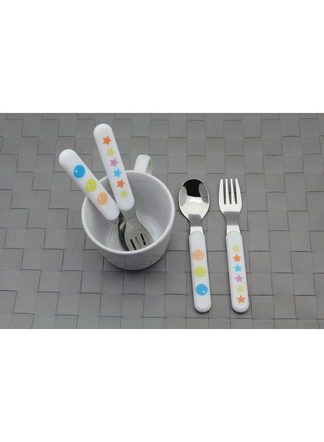 Annova Kids Silverware 6 Pieces Stainless Steel Children's Flatware Set 3 x Forks, 3 x Tablespoon Plastic Handle, Toddler Utensils Without Knives, for Babies, Infants BPA Free (Dots Stars) - Image 3