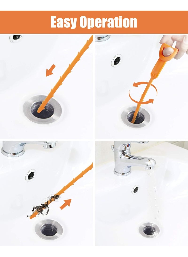 Hair Drain Clog Remover Tool – 6 × 25-Inch Sink Snake + 1 × 24-Inch Drain Cleaner Tool, Plumbing Snake for Shower, Toilet, Kitchen Sink & Tub – 7-Piece Hair Removal Tool Set - Image 3