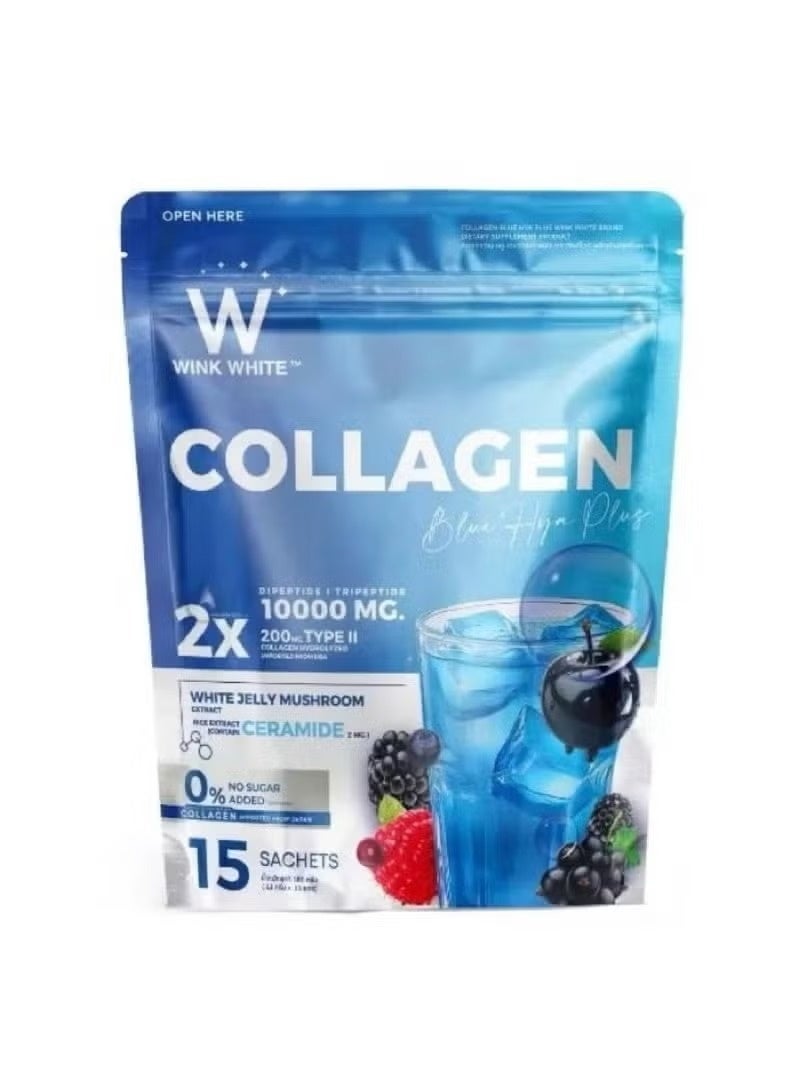 وينك وايت كولاجين بلو هيا بلس - ١٥ كيسًا | ١٠٠٠٠ ملغ كولاجين | تركيبة مشروب أزرق مع سيراميد و٧ مستخلصات توت - Image 1